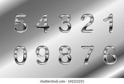 Silver chrome and  aluminum vector numbers set