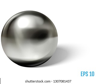 Silver or chrome ball isolated on transparent background. Spherical 3D sphere with glares and highlights for decoration. Jewellery gemstone. Vector Illustration.