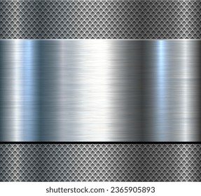 Silver chrome metal 3D background, lustrous and shiny metallic design with brushed metal texture pattern, vector illustration.