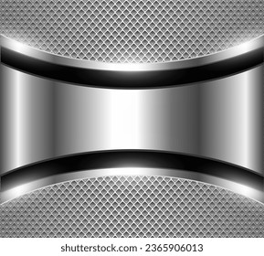 Silver chrome metal 3D background, lustrous and shiny metallic design with interesting holes pattern, vector illustration.