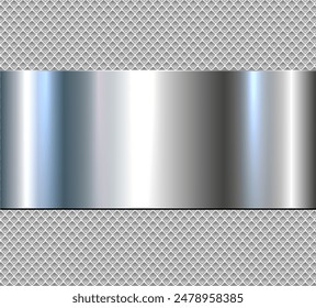 Silver chrome metal 3D background, lustrous and shiny metallic design with interesting holes pattern, vector illustration.