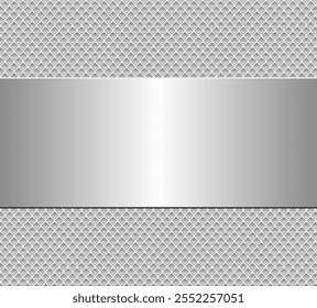 Silver chrome metal 3D background, lustrous and shiny metallic design with interesting holes pattern, vector illustration.