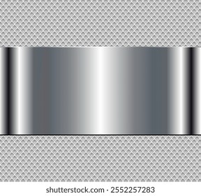 Silver chrome metal 3D background, lustrous and shiny metallic design with interesting holes pattern, vector illustration.