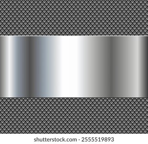 Silver chrome metal 3D background, lustrous and shiny metallic design with interesting holes pattern, vector illustration.