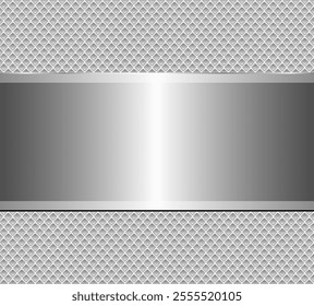 Silver chrome metal 3D background, lustrous and shiny metallic design with interesting holes pattern, vector illustration.