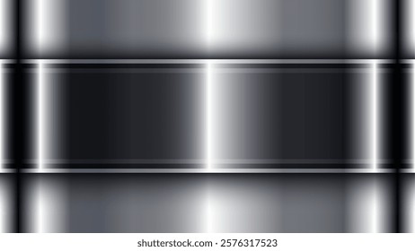 Silver chrome metal 3D background, lustrous and shiny metallic design with striped pattern, vector illustration.