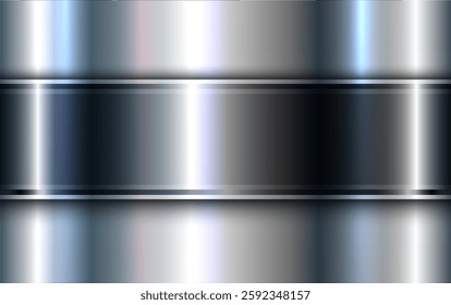 Silver chrome metal 3D background, lustrous and shiny metallic design with striped pattern, vector illustration.