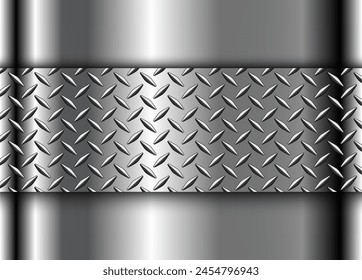 Fondo de metal cromado plateado con patrón de textura de placa de diamante, Ilustración vectorial.