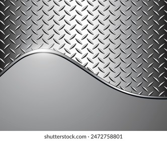 Silver chrome metal background with diamond plate texture pattern, vector illustration.