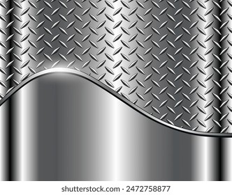 Silver chrome metal background with diamond plate texture pattern, vector illustration.