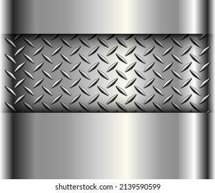 Silver chrome metal texture with diamond metallic pattern, 3D lustrous and shiny polished steel plate vector illustration.