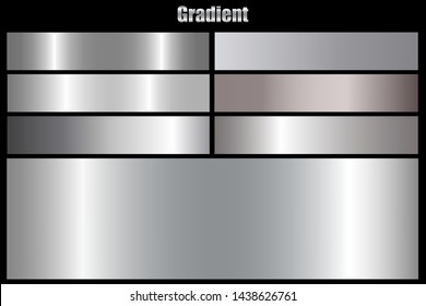Silver chrome metal texture vector icon set. Shiny silver brushed vector metallic gradient background for banner, ribbon, label, medal, button, money. Silver abstract background chrome gradient