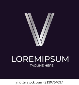 Monograma del logotipo V del metal cromado de plata