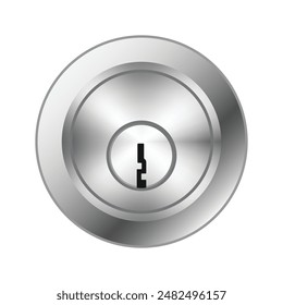 Silver or chrome metallic door lock keyhole. Editable EPS10 vector graphic isolated on white background.