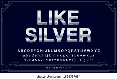Silver or Chrome Metallic Font Set. Letters, Numbers and Special Characters in Vector