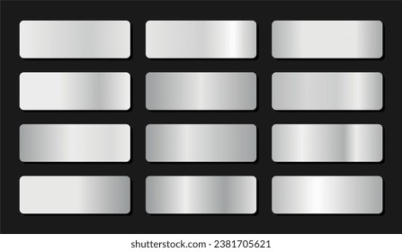 Silver, chrome metallic gradient collection. Shiny plates with silver effect. Vector illustration