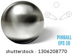 Silver or chrome pinball ball isolated on white background. Spherical 3D sphere with glares and highlights for decoration. Jewellery gemstone. Vector Illustration.