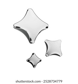 Silver Chrome Stars, Realistic Style Illsutration