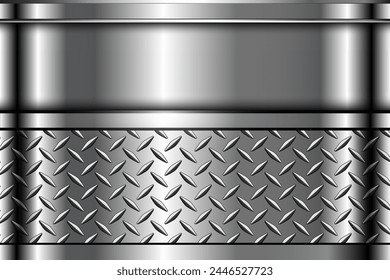 Silver chrome steel texture background with diamond plate pattern texture 3D vector metal design.