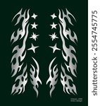 Silver chrome tribal flame livery design set for JDM cars or bike, abstract flame wrap sticker for cars or motorcycles