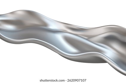 Silver chrome wavy texture isolated. Vector 3d realistic metallic fabric abstract design. Liquid wavy platinum shape