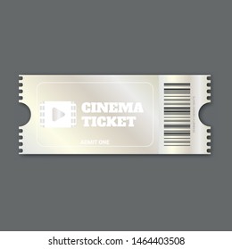 Silver cinema ticket over gray background.  Useful for any film festival, party, cinema, event, entertainment show