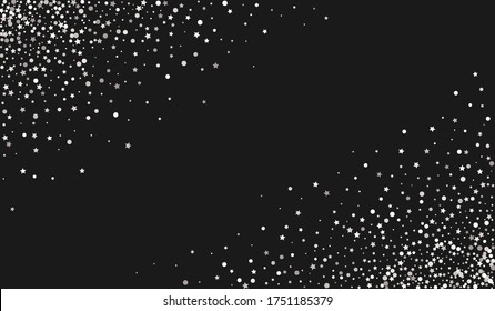Silver Circle Anniversary Black Background. Transparent Round Background. White Confetti Modern Wallpaper. Splash Happy Postcard.