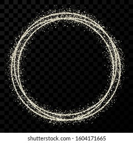 Silver circle frame. Modern shiny frame with light effects isolated on dark transparent background. Vector illustration.