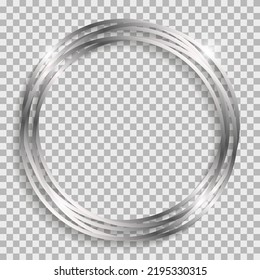 Silver circle frame with shadows and highlights isolated on a transparent background.