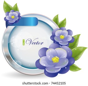 Silver circle frame with violet flowers, vector illustration, eps-10