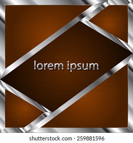 Silver circle frame with wood texture, vector illustration. eps-10 art