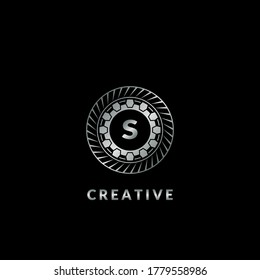Silver Circle  Gear Velg S Letter Logo for automotive and technology vector template design.