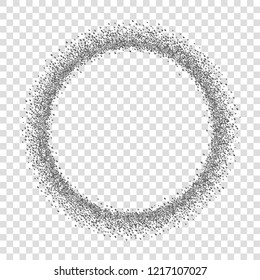 Silver circle isolated white transparent background. Round frame, confetti, sparkles, gray dust. Border design Christmas party, shine birthday decoration, bright Valentine card Vector illustration