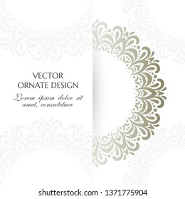 Silver circle ornament. Square banner with decorative elements on the white background. Vector illustration for event invitation, ceremony card or celebration banner.