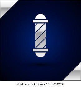 Silver Classic Barber shop pole icon isolated on dark blue background. Barbershop pole symbol. Vector Illustration Silver Classic Barber shop pole icon isolated on dark blue background. Barbershop pole symbol. Vector Illustration