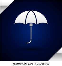 Silver Classic elegant opened umbrella icon isolated on dark blue background. Rain protection symbol.  Vector Illustration