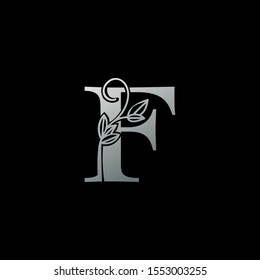Silver classy Initial letter F  vintage Logo Icon. Monocrome vintage Logo Icon recomended for boutique,restaurant, wedding service, hotel or business identity.