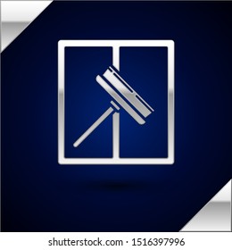 Silver Cleaning service with of rubber cleaner for windows icon isolated on dark blue background. Squeegee, scraper, wiper.  Vector Illustration