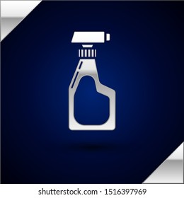 Silver Cleaning spray bottle with detergent liquid icon isolated on dark blue background.  Vector Illustration
