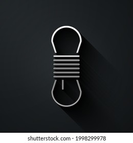 Silver Climber rope icon isolated on black background. Extreme sport. Sport equipment. Long shadow style. Vector Illustration
