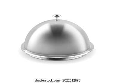 Silver Cloche. Realistic Metal Dish With Convex Lid. Restaurant Serving Plate. Utensil Template. Exquisite Presentation Of Gourmet Meal. Isolated Metallic Tray With Dome. Vector Concept