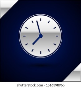 Silver Clock icon isolated on dark blue background. Time symbol.  Vector Illustration