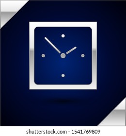 Silver Clock icon isolated on dark blue background. Time symbol.  Vector Illustration