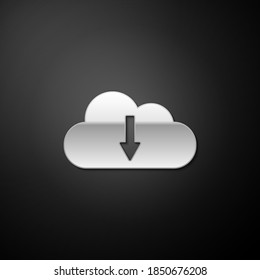 Silver Cloud download icon isolated on black background. Long shadow style. Vector.