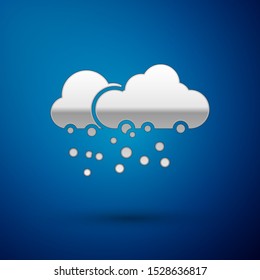 Silver Cloud with snow icon isolated on blue background. Cloud with snowflakes. Single weather icon. Snowing sign.  Vector Illustration