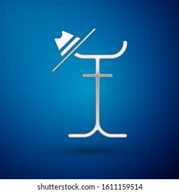 Silver Coat stand icon isolated on blue background.  Vector Illustration