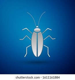 Silver Cockroach icon isolated on blue background.  Vector Illustration