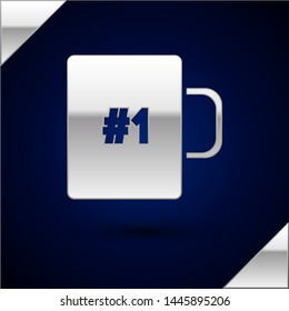 Silver Coffee cup flat icon isolated on dark blue background. Tea cup. Hot drink coffee.  Vector Illustration