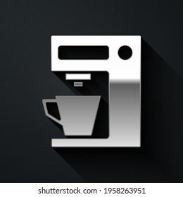 Silver Coffee machine icon isolated on black background. Long shadow style. Vector Illustration