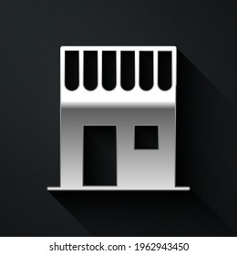 Silver Coffee shop icon isolated on black background. Long shadow style. Vector Illustration